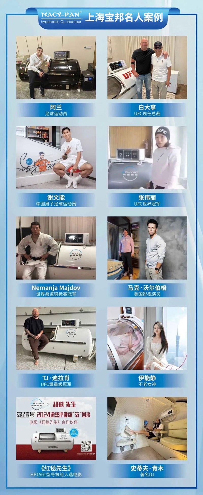 上海宝邦家用高压氧舱名人案例